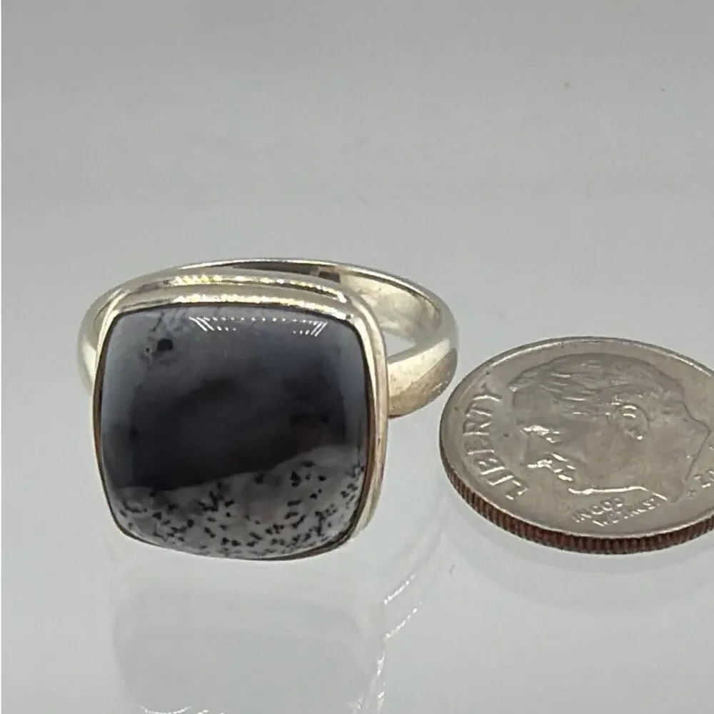 Cushion Cut Dendritic Opal Sterling Silver Ring Artisan Jewelry 9